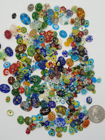 Quarter pound Lot of Flat Backed millefiori Glass Cabochons mosaic art embellishment L19