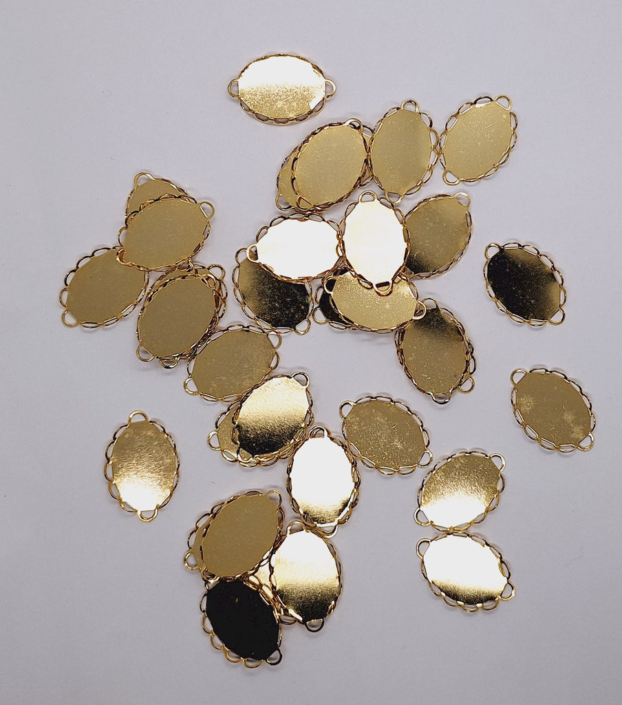 Close Out -  36pcs of Gold 25x18mm Lace Edge Bezel with 2 rings L674