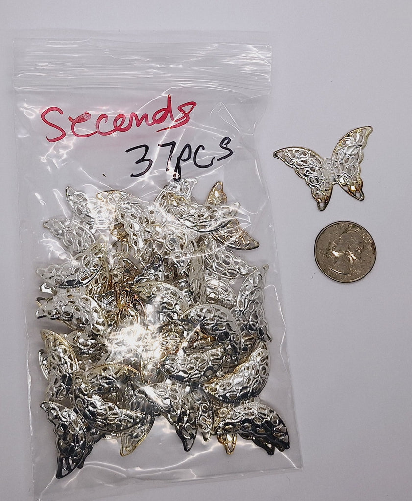 SECONDS - 37pcs of Butterfly or Angel Wings Silver Filigree with pin back L681