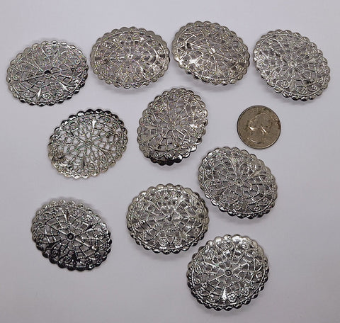 CLOSEOUT - 10pcs of 45x35mm Lightweight Large Silver Filigree with pin back L680