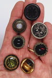 7pcs Antique Buttons Glass in Metal Rims B103