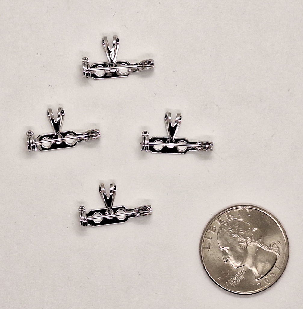 4pc lot- Closeout - 3/4 inch Silver pin back with pendant bail brooch pin jewelry supplies L741