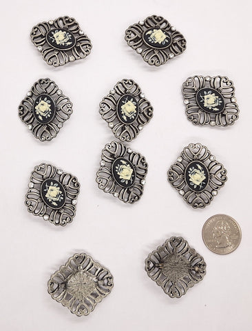 Seconds - 10pcs of Antique Silver Filigree Rose Cameo Brooch Pin READ DESCRIPTION F102
