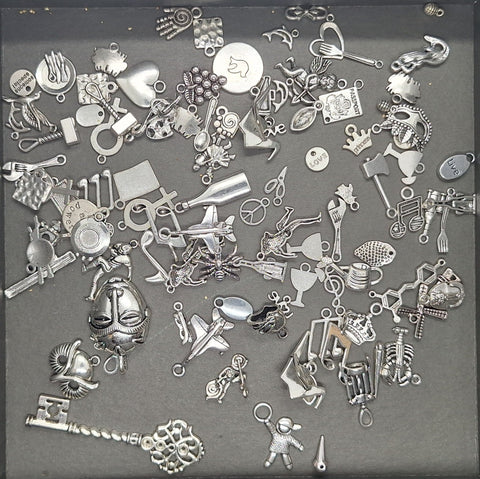 Closeout- 1/4LB Bulk Lot of Antique Silver Charms mixed Tibetan style shapes sizes L511