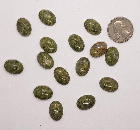 15pc.  Closeout - READ DESCRIPTION -  18x13mm Flat Back Semi Precious Stone Epidote Cabochon 666x