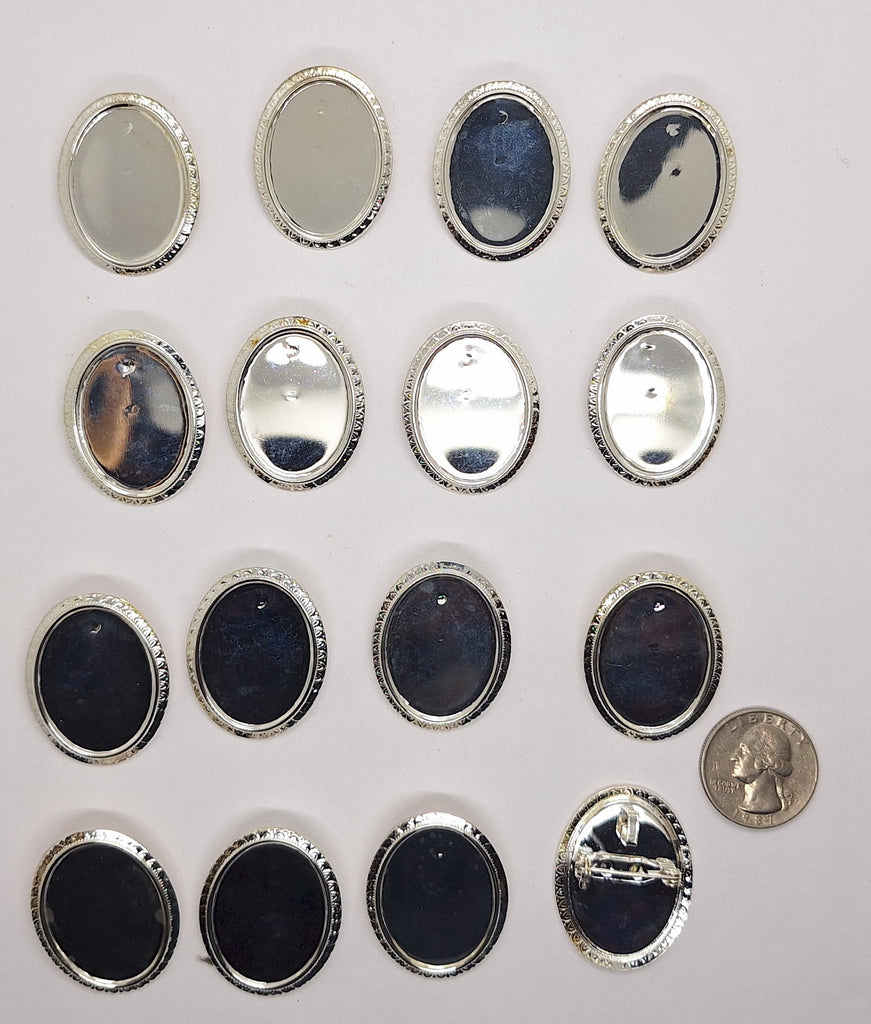 Closeout- 16pc lot of  30x22mm Bright Silver Pin and Pendant Setting 684x