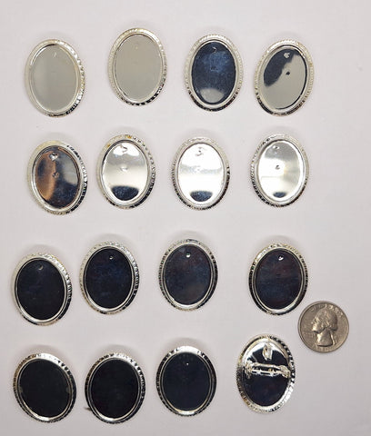 Closeout- 16pc lot of  30x22mm Bright Silver Pin and Pendant Setting 684x