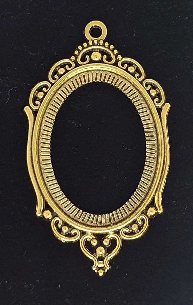 40x30mm Antique Gold Cabochon Open Back Pendant Setting with ring S4261