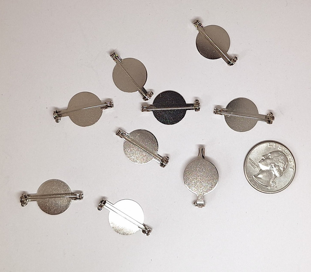Closeout - 9pcs. of 1 inch Bar pin with 15mm gluing pad Barpin Brooch Pin 379q