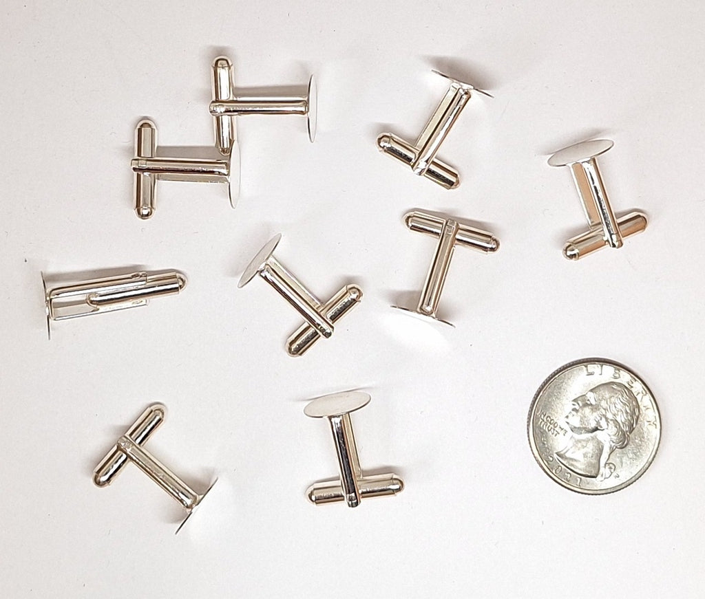 Closeout - 9pcs ( 4 pair ) Silver cufflink Blanks 12mm Pad 175x
