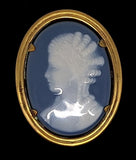 Blue Antique Victorian Limoges French Cameo Portrait Brooch Pin F285