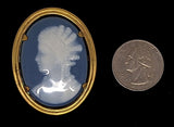 Blue Antique Victorian Limoges French Cameo Portrait Brooch Pin F285
