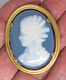 Blue Antique Victorian Limoges French Cameo Portrait Brooch Pin F285