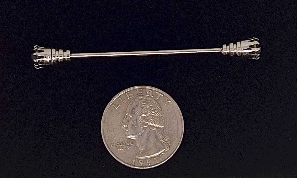 Fancy Silver with Black Stone Shirt Collar Pin Collar Bar Screw-End Pin 2.5 inch S4262