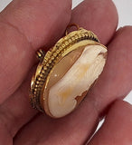 1/20 12K Gold Filled Italian Shell Cameo Brooch Pendant, Spanish Mantilla Lady, Mid-Century  F223