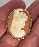 1/20 12K Gold Filled Italian Shell Cameo Brooch Pendant, Spanish Mantilla Lady, Mid-Century  F223
