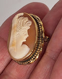 1/20 12K Gold Filled Italian Shell Cameo Brooch Pendant, Spanish Mantilla Lady, Mid-Century  F223
