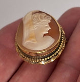 1/20 12K Gold Filled Italian Shell Cameo Brooch Pendant, Spanish Mantilla Lady, Mid-Century  F223