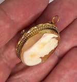 1/20 12K Gold Filled Italian Shell Cameo Brooch Pendant, Spanish Mantilla Lady, Mid-Century  F223
