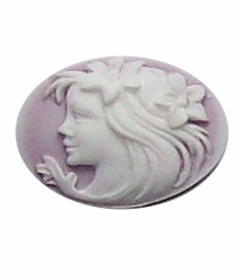 25x18mm horizontal Lilac and White Lady with Flowers Resin Cameo 275x
