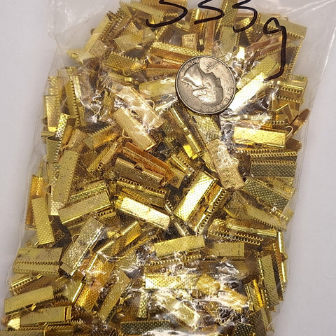 Closeout- Bag of Gold Plated 20mm ribbon crimp end connectors Choker Supply 333q