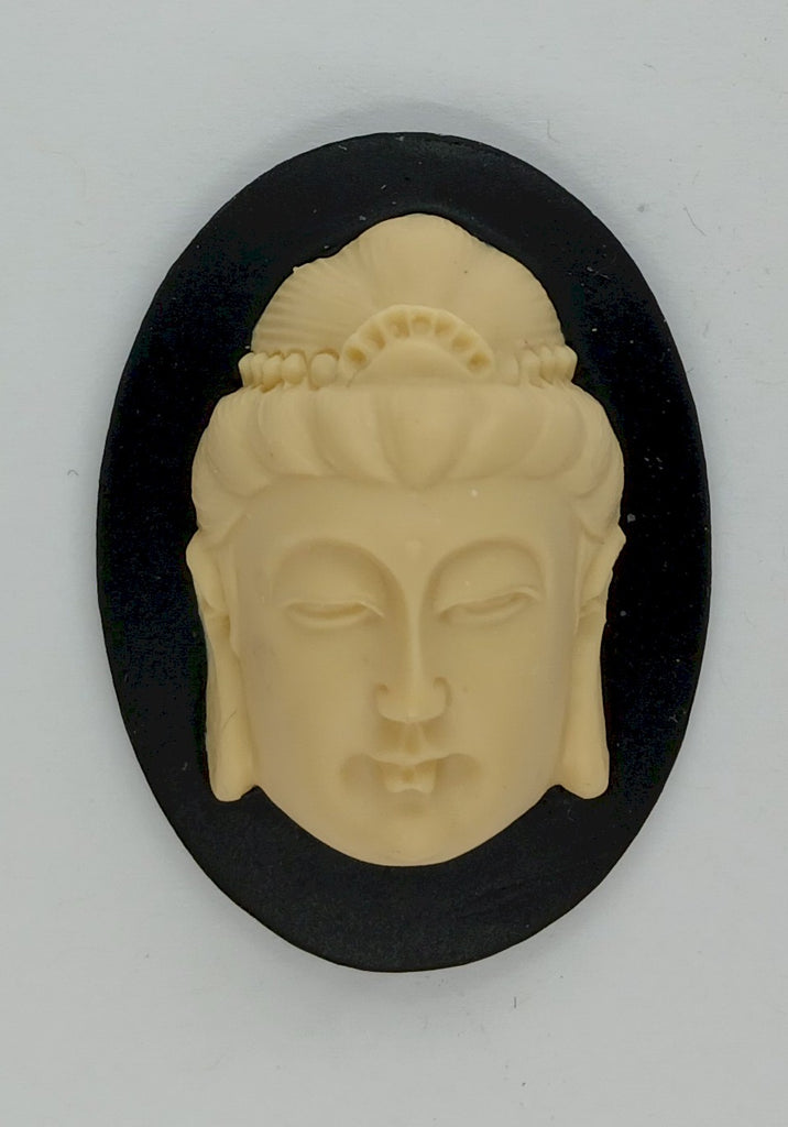 3-D Gautama Buddha Black and Ivory Cameo Resin 40x30mm 363x