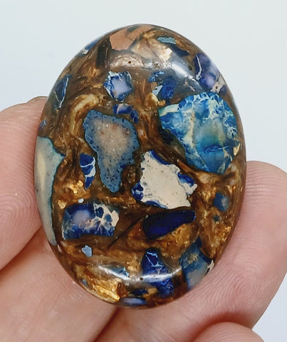 40x30mm Deep Blue Copper Matrix Collage Stone Oval Loose Cabachon Cab  S4000G