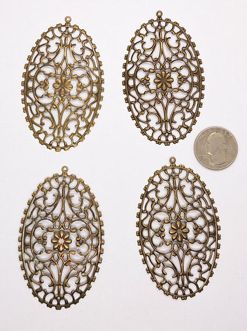 Closeout -  4pcs of Antique Bronze Filigree 76x46mm with ring 509x