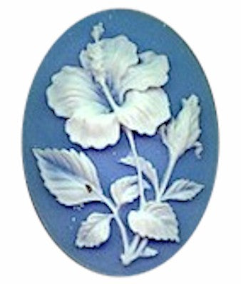 40x30mm hibiscus flower cameo flora resin Cameo Blue White cabochon 618R