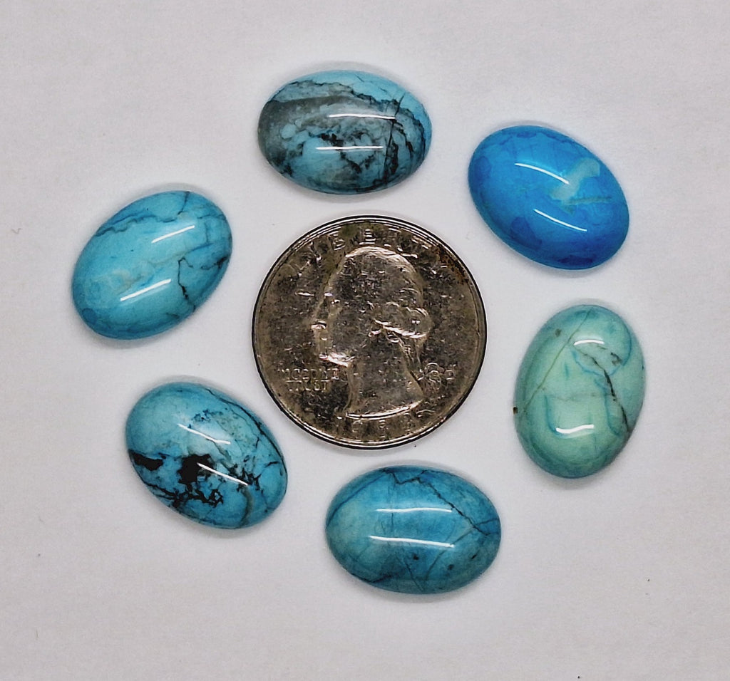 Closeout 6pcs. of 18x13mm Dyed Howlite Chinese Turquoise Cabochon 679xB