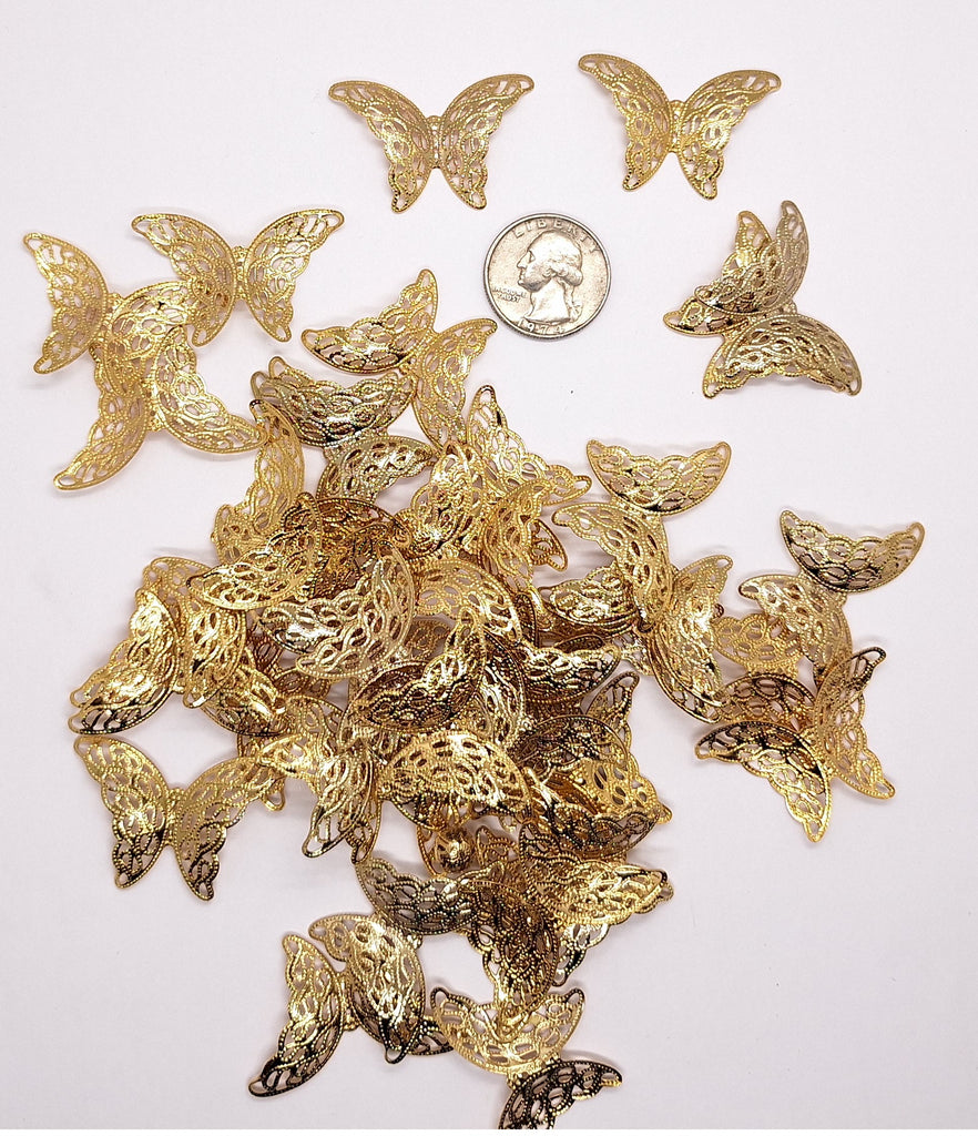 Closeout - 45pcs Gold 39x27mm Domed Angel wings or Butterfly filigree