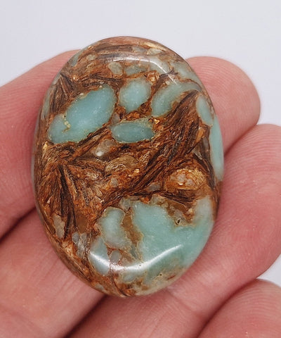 40x30mm Copper Matrix Turquoise Cabochon Flat Backed Stone 917xF