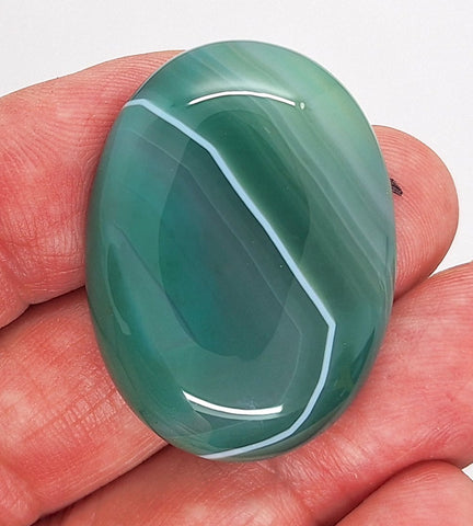 40x30mm Striated Green Dyed Agate Gemstone Cabochon 954xA