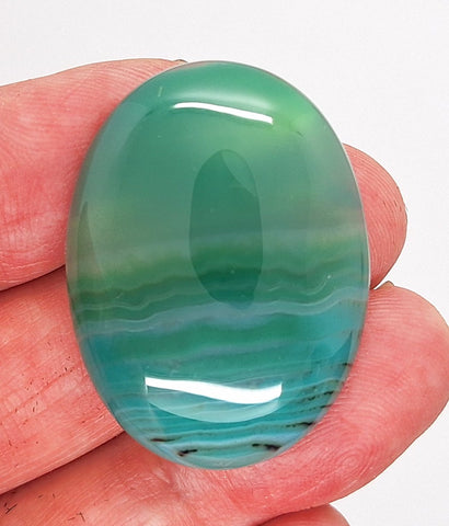 40x30mm Striated Green Dyed Agate Gemstone Oval Stone Cabochon 954xE