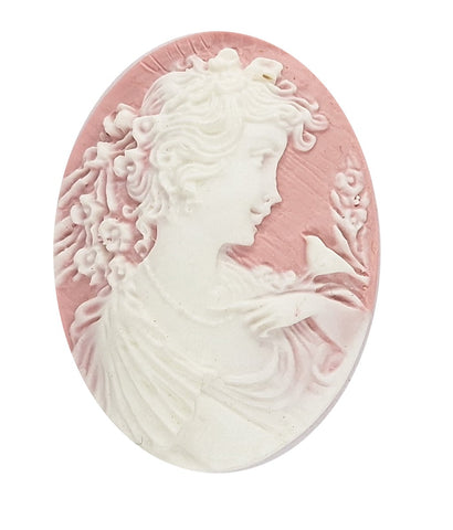 40x30mm  Pink Woman with Bird Resin Cameo 974R