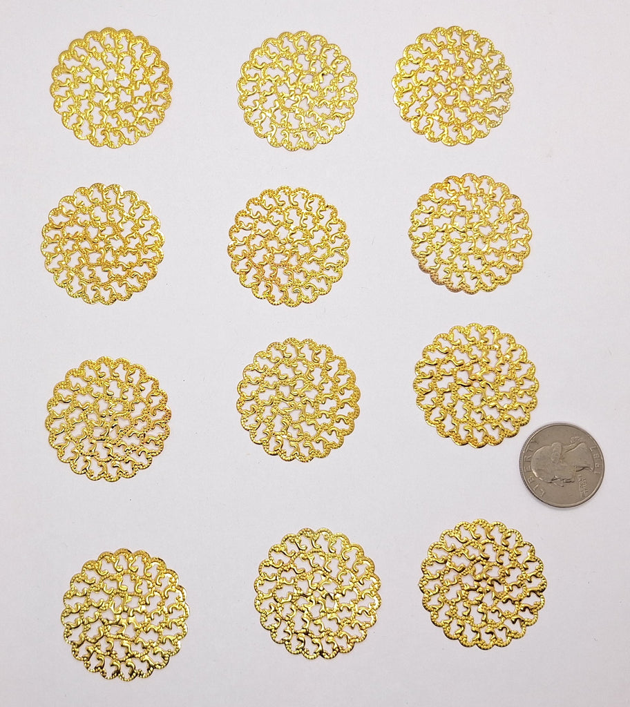 Closeout - 12pcs Gold 36mm filigree Gold plated round stamping jewelry finding 999q