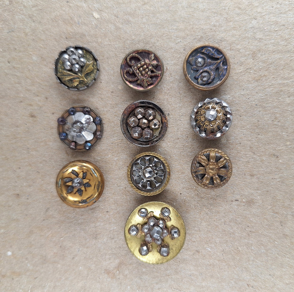 10pcs Antique Buttons Cut Steel Collectable Buttons B104