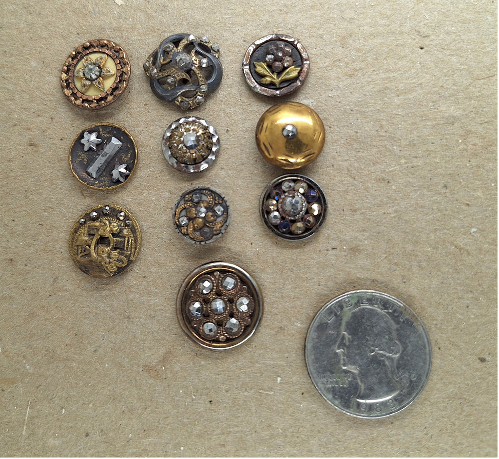 10pcs Antique Buttons Cut Steel Collectable Buttons B106