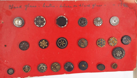 Card of Black Glass Luster Victorian Collectable Buttons 22pcs B662