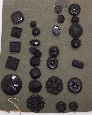 Card of Black Glass buttons Victorian Collectable buttons B665