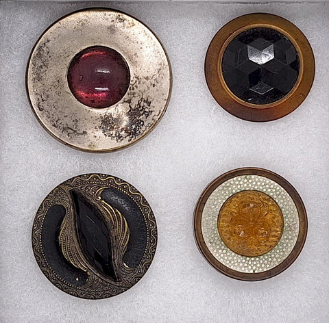 Metal Rim Jeweled Gay 90's Coat Butttons Victorian Collectable Buttons 4pcs B670