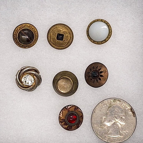 Metal Rim Glass Center Victorian Collectable Buttons 7pcs B673