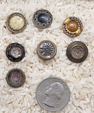 7pcs. Antique Victorian Metal Rim Glass or Celluloid Center Buttons Vintage Collectors Buttons  B683