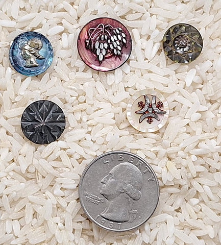 5pcs.  Antique Victorian Mother of Pearl Cut Steel Buttons Vintage Collectors Buttons  B684