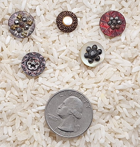 5pcs.  Antique Victorian Mother of Pearl Cut Steel Buttons Vintage Collectors Buttons  B685