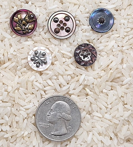 5pcs.  Antique Victorian Mother of Pearl Cut Steel Buttons Vintage Collectors Buttons  B686 (Copy)