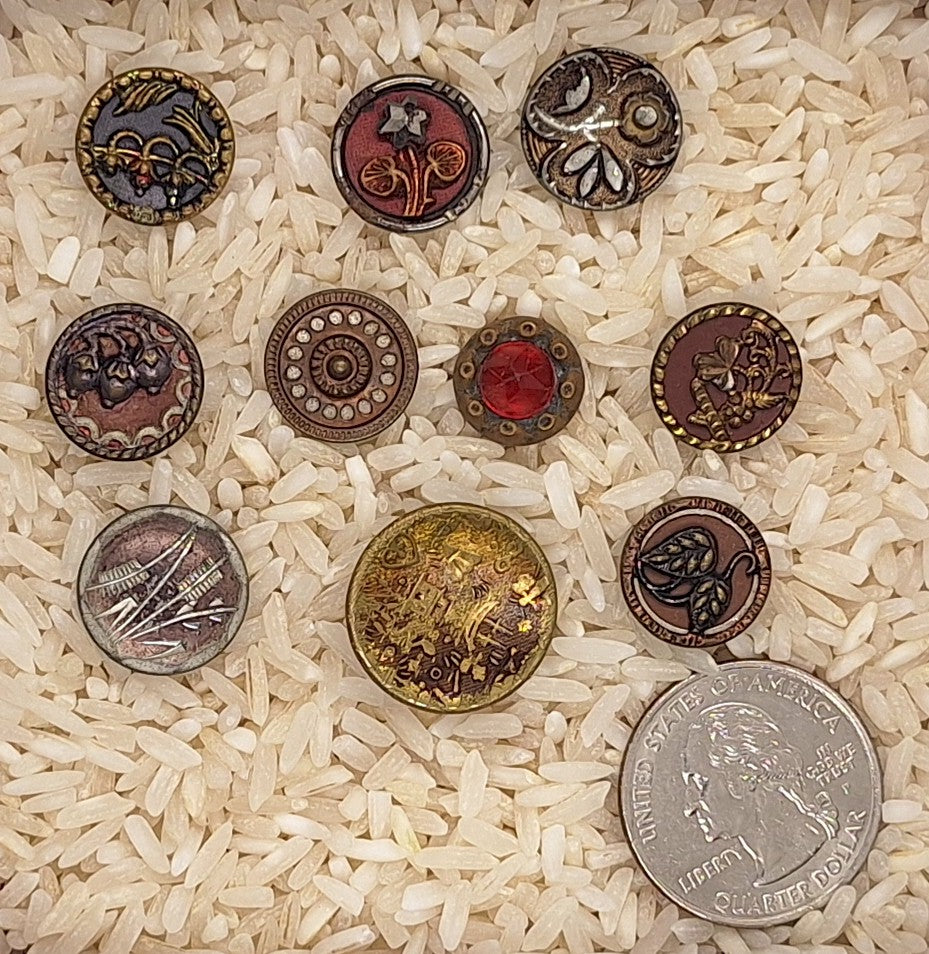 10pcs Antique Victorian Buttons Metal Buttons with Red Tint Collectable Buttons B691