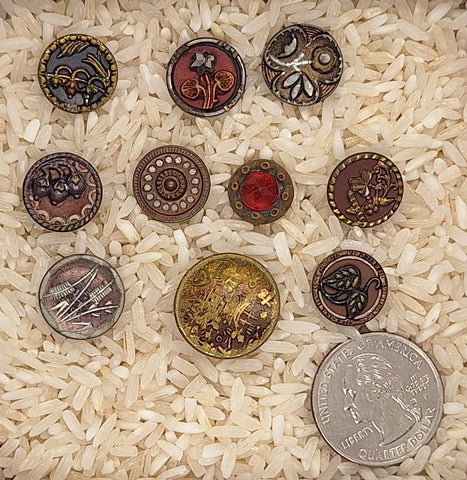 10pcs Antique Victorian Buttons Metal Buttons with Red Tint Collectable Buttons B691