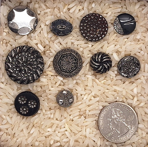 10pcs of Black Glass Luster Victorian Collectable Buttons B693
