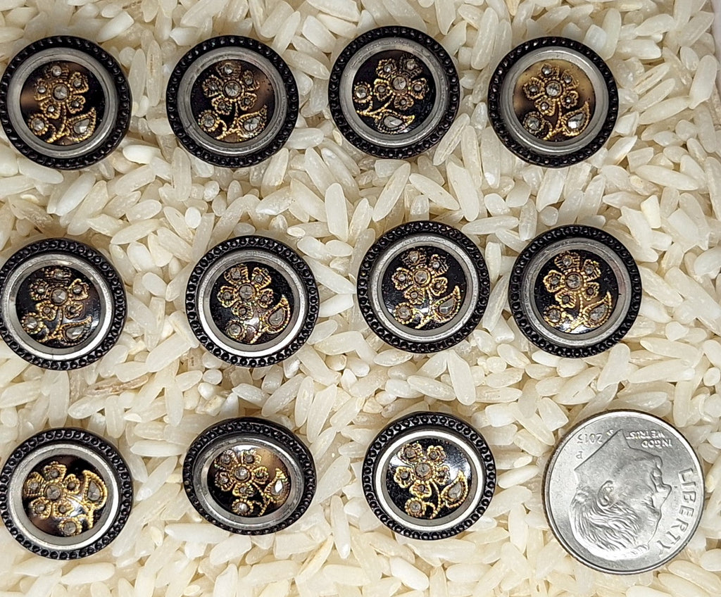 Set of 11pcs Victorian Flower Button with Cut Steel Accents B696
